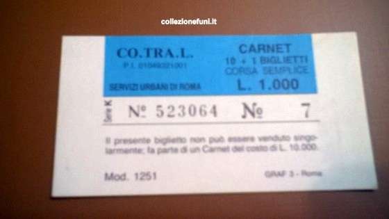 ATAC Cotral biglietto da 1.000 lire.